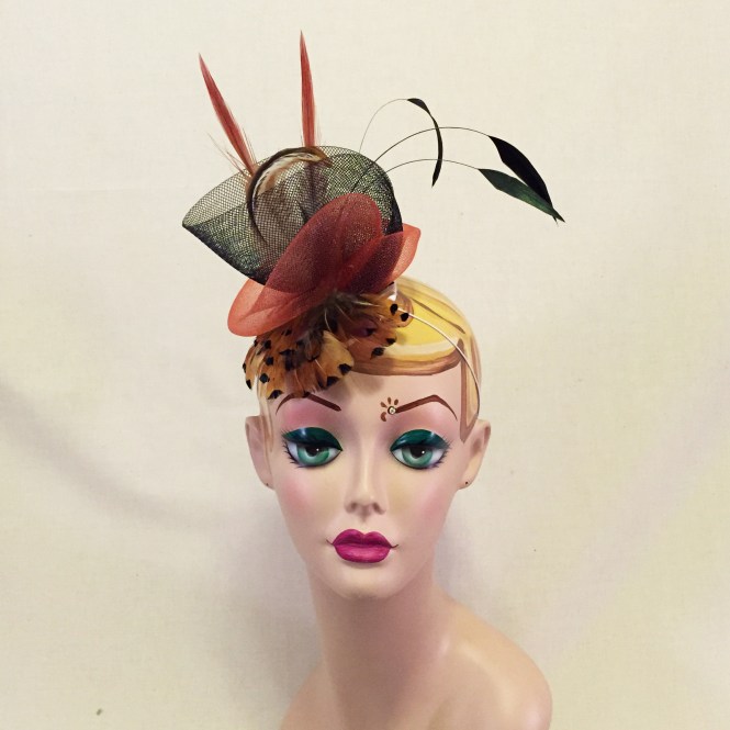 Rust Red, Orange & Black Fascinator - Wedding, Evening, Races, Special Occasion Headpiece